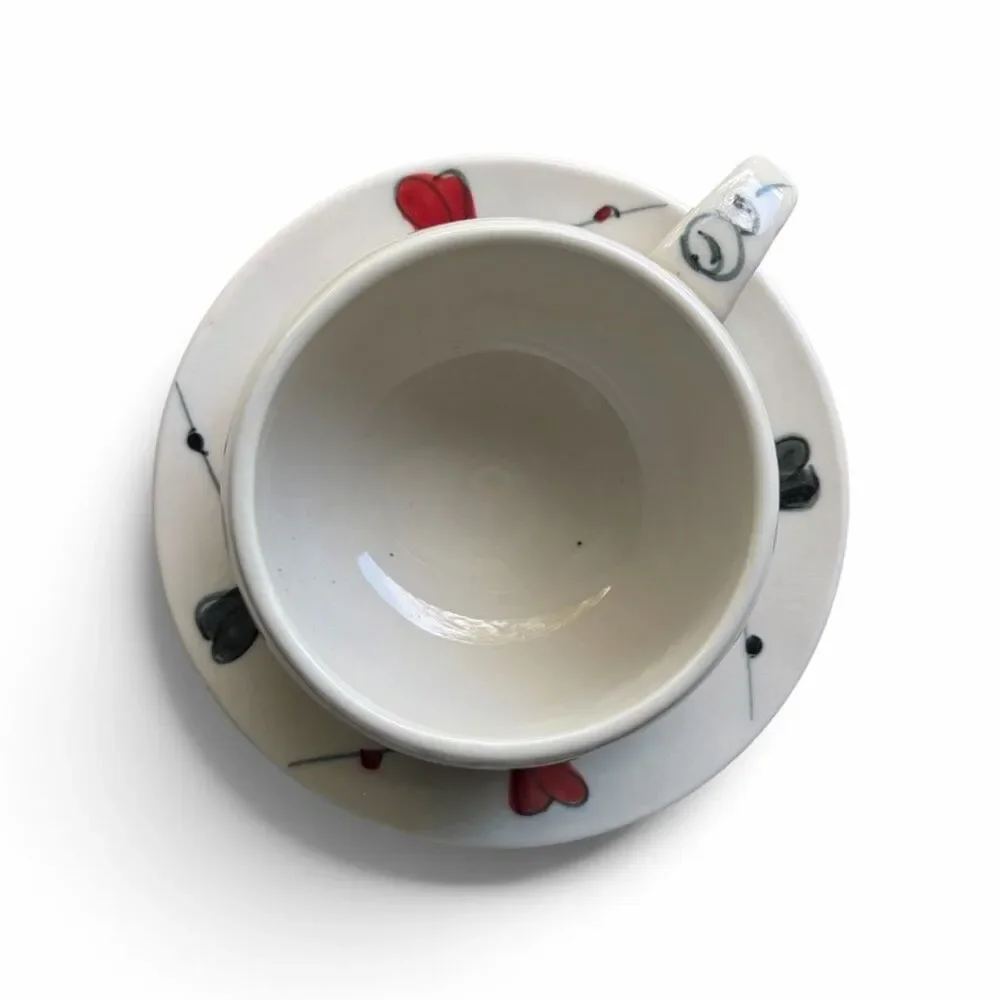 Bát Tràng Vietnamese Ceramic Phin Coffee Filter Cup Saucer Butterfly New